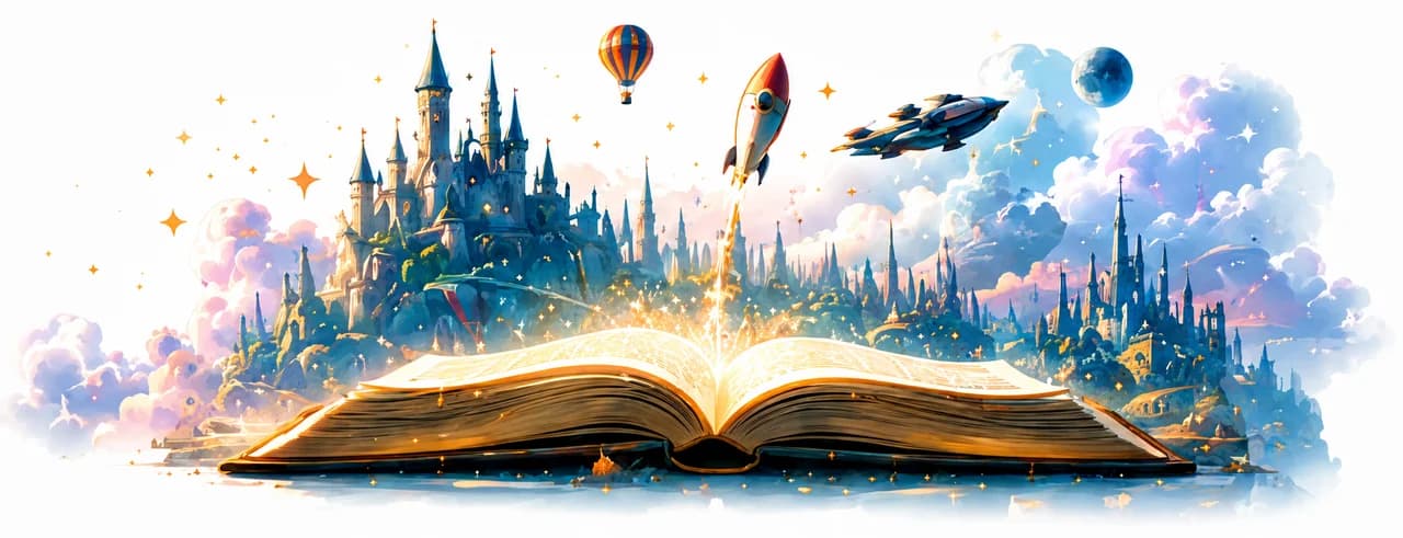 A magical world rising from an open book